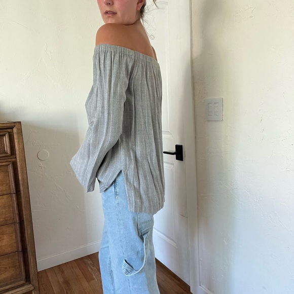 Cloth & Stone Gray Wool Striped Off-the-Shoulder Top - Picture 6 of 6